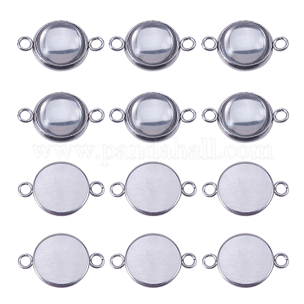 NBEADS 60Pcs Stainless Steel Round Blank Bezel Pendant Connector DIY-NB0002-41-1