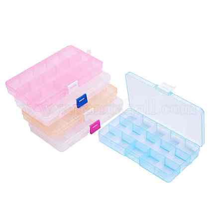プラスチックビーズ収納ケース  15のコンパートメント  長方形  プラスチックの箱  ミックスカラー  10x17.3x2.2cm  コンパートメント：30.5x33mm  1pc /カラー  5個/セット CON-PH0001-46-1