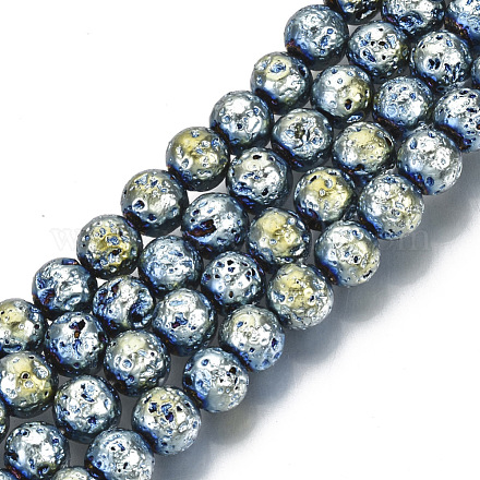 Electroplated Natural Lava Rock Beads Strands G-S352-30B-04-1
