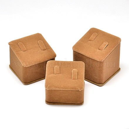 コラム木製アクセサリーリングディスプレイスタンドセット  ベルベットで覆われた  砂茶色  4.5x6.2x6.3cm RDIS-L001-09-1