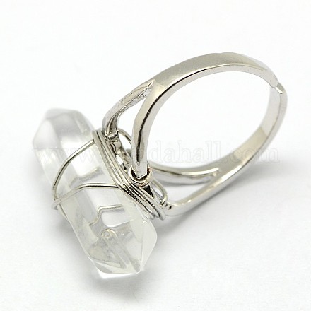 個性的ユニセックスの天然宝石の弾丸指輪  プラチナメッキ真鍮パーツ  クリスタル  17mm X-RJEW-M004-01B-1