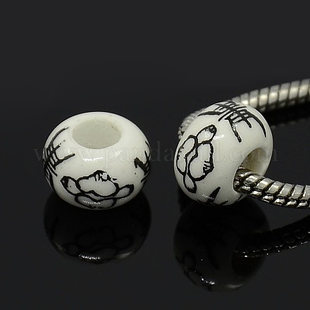 Weiße Farbe Rondelle handgefertigten Porzellan großes Loch European Beads X-CF251Y-1