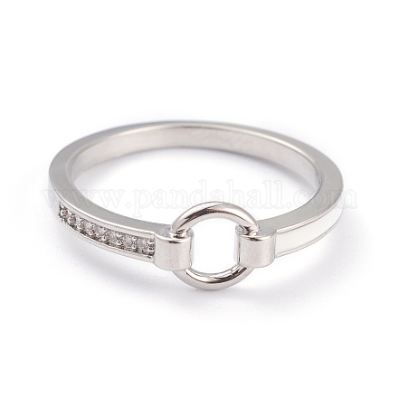 真鍮製マイクロペーブクリアキュービックジルコニアフィンガー指輪  エナメル  リング  プラチナメッキ  usサイズ6 3/4(17.1mm) RJEW-J074-02P-A-1
