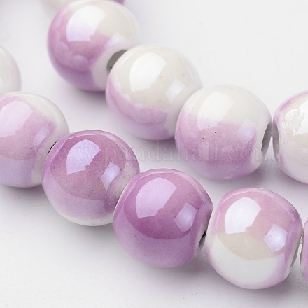 Chapelets de perles rondes en porcelaine manuelles PORC-E004-8mm-02-1