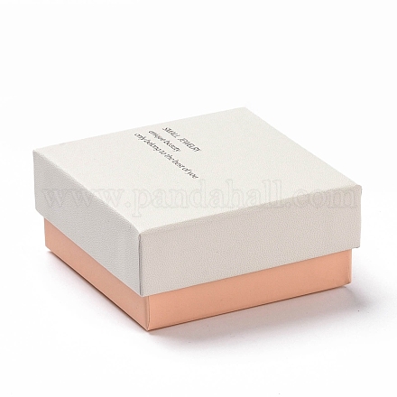 厚紙のジュエリーボックス  内側に黒いスポンジと白いスナップカバー付き  ネックレス＆リング用  単語の正方形  ピンク  7.5x7.5x3.45cm CON-E025-B02-01-1