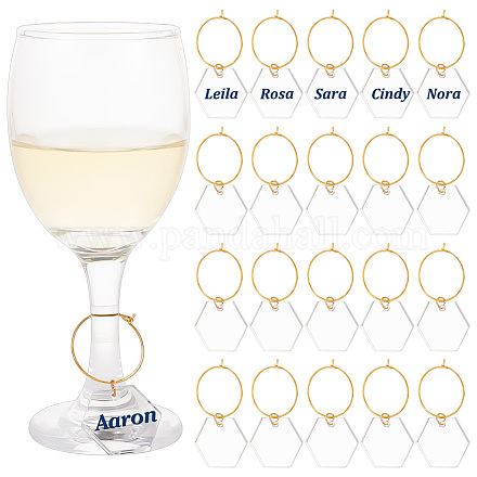 Ciondoli per bicchiere di vino esagonale in acrilico trasparente AJEW-AB00113-1