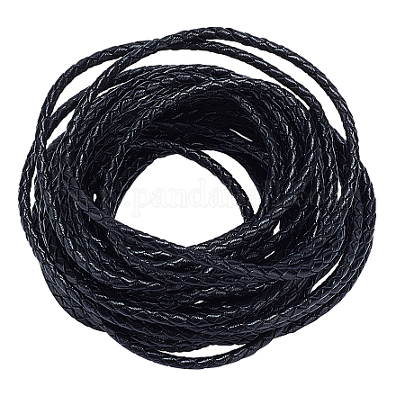 PandaHall 1 Roll 3mm Round Folded Bolo PU Braided Leather Cord Each 5.5 Yard Necklace Bracelet Jewelry Making Black WL-PH0002-01A-1