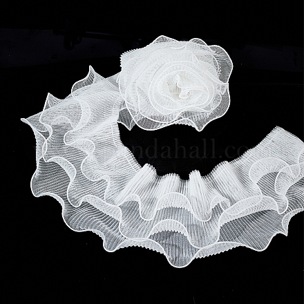 FINGERINSPIRE 2 Yard 4.8Inch Retro Ruffle Pleated Trim 3-Layer Pleated Tulle Lace Ruffled Lace Trims Pleated Polyester Inelastic Lace Tulle Fabric Applique for Dress Bag Decor Trimming Craft Sewing DIY-WH0320-46-1