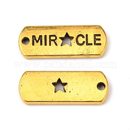 ワード奇跡のペンダントを持つチベットのスタイル合金の長方形  カドミウムフリー＆鉛フリー  アンティーク黄金  8x21x2mm  穴：2mm  約532個/1000g TIBEP-Q043-068AG-RS-1
