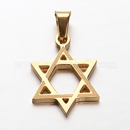 デビッド304ステンレス鋼のペンダントのスター  ユダヤ人のために  ゴールドカラー  22x16x2mm  穴：4x7mm STAS-P085-10-1
