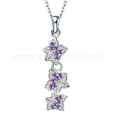 Silver Plated Brass Cubic Zirconia Flower Pendant Necklaces NJEW-BB05144-B-1