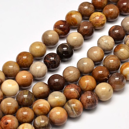 Bois pétrifié naturel brins de perles rondes G-F266-08-10mm-1