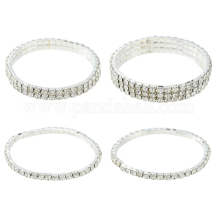 4 pièces 3 ensembles de bracelet extensible de tennis en laiton avec strass de style pour petite amie BJEW-FS0001-06-1