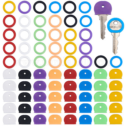 Gorgecraft 80 piezas tapas de llaves etiquetas cubiertas conjunto de identificador de llave de plástico anillos de codificación toppers de llave para la organización de llaves llave de la casa 10 colores 2 estilos AJEW-GF0001-66-1