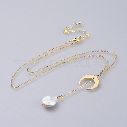Natural Baroque Pearl Keshi Pearl Pendant Necklaces X-NJEW-JN02493-1