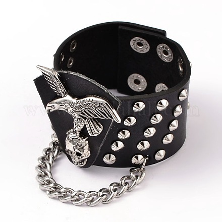 Punk Rock Eagle with Skull Rivet Leather Cord Bracelets BJEW-D351-04-1