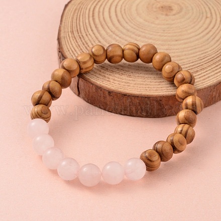 Bracelets extensibles en perles rondes en bois BJEW-JB02135-01-1