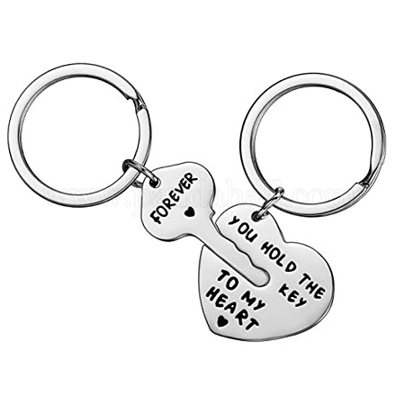Valentinstags-Paar-Schlüsselanhänger mit dem Wort „Du hältst den Schlüssel zu meinem Herzen für immer“. KEYC-F038-01P-1