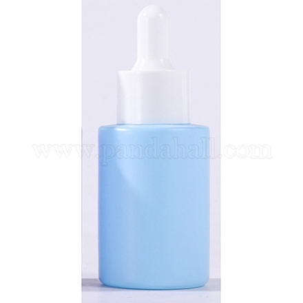 ガラスドロッパーボトル  プラスチックカバー付き  コラム  ブルー  3.7x9cm  容量：30ml（1.01fl.oz） MRMJ-WH0073-08B-1