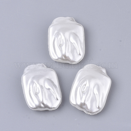ABSプラスチックパール調ビーズ  長方形  乳白色  25x18x6.5mm  穴：1.4mm  約300個/500g OACR-T022-10-1