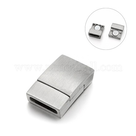 Matte 304 Stainless Steel Rectangle Magnetic Clasps with Glue-in Ends STAS-E089-41A-1