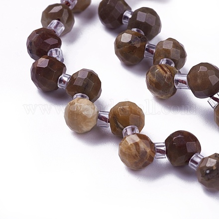 Chapelets de perles en bois pétrifié naturel G-I246-03-1