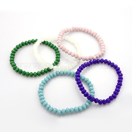 Opaque Solid Color Crystal Glass Rondelle Beads Stretch Bracelets BJEW-F075-M-1
