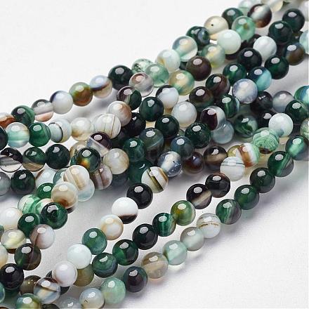 Faceted Round Dyed Natural Striped Agate/Banded Agate Beads Strands G-G581-4mm-37-1