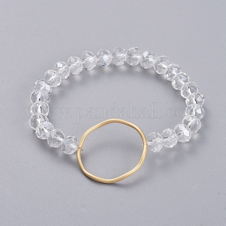 Bracelets extensibles en perles de verre rondelles à facettes BJEW-JB04991-01-1