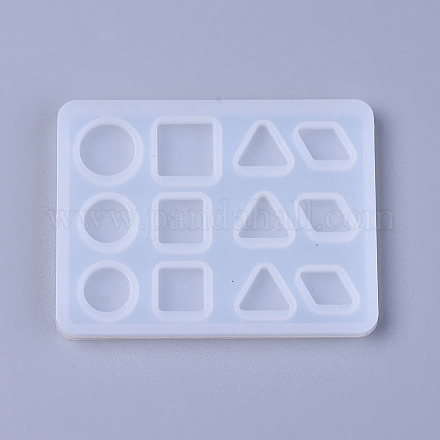 シリコンモールド  レジン型  UVレジン用  エポキシ樹脂ジュエリー作り  フラットラウンドおよび正方形および三角形および四角形  ホワイト  50x66.5x5.5mm  内径：8~12x8~12mm X-DIY-L014-18-1