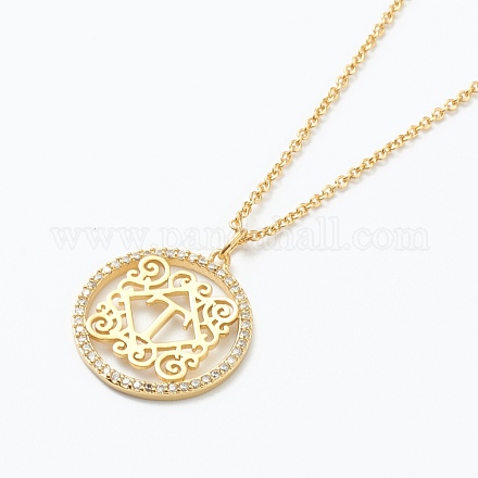 Brass Micro Pave Clear Cubic Zirconia Pendant Necklaces NJEW-J059-01T-1