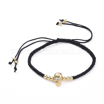 Skull Adjustable Brass Nylon Thread Braided Bracelets BJEW-JB04985-03-1