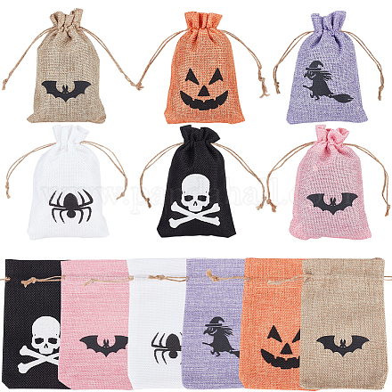 BENECREAT 24PCS 6 Colours Halloween Burlap Wrapping Bag Drawstring Bag ABAG-BC0001-49-1