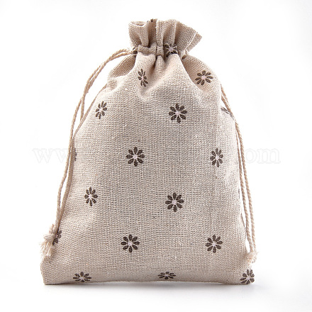 ポリコットン（ポリエステルコットン）パッキングポーチ巾着袋  印刷された花で  カラフル  17.6~18.4x12.4~13.5cm ABAG-S004-04A-13x18-1
