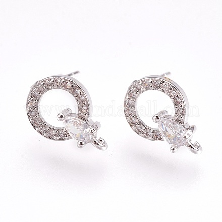 Brass Micro Pave Cubic Zirconia Stud Earring Findings KK-F753-09P-RS-1