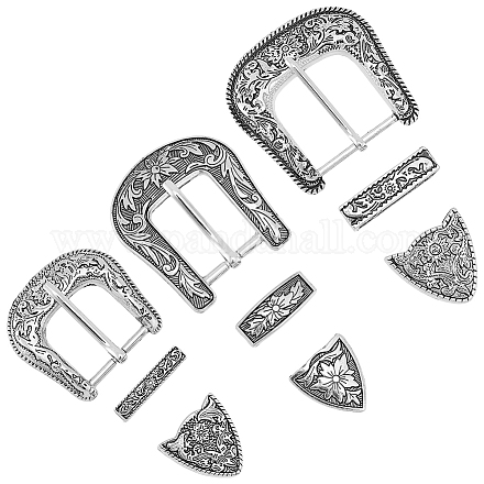 SUPERFINDINGS 3 Sizes Western Floral Engraved Replacement Belt Buckle Set Antique Silver Belt Sets Hand Polished Cowboy Buckle Set with Keeper Loop Belt Tip Accessories for Leather Craft FIND-FH0006-22-1