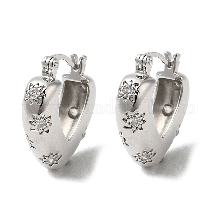 Rack Plating Brass Heart with Star Hoop Earrings with Cubic Zirconia EJEW-Q786-08P-1