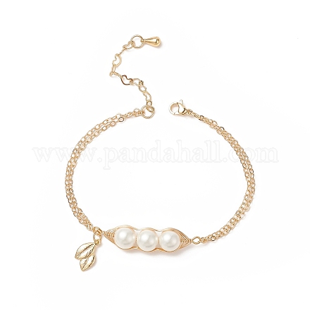 Braccialetto con ciondoli di perle e foglie di conchiglia BJEW-TA00239-1