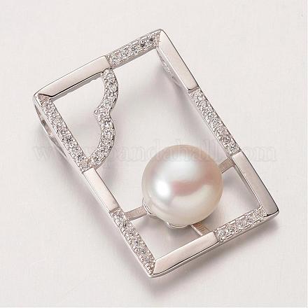 Rectangle 925 Sterling Silver Freshwater Pearl Pendants STER-K016-11P-1