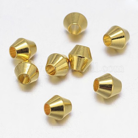 双円錐形真鍮スペーサービーズ  バレルめっき  ゴールドカラー  4x4mm  穴：2mm X-KK-L105-03G-1