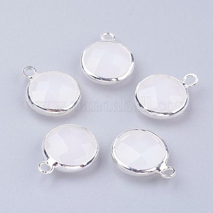 Silver Color Plated Brass Glass Flat Round Charms GLAA-M003-A-31S-1