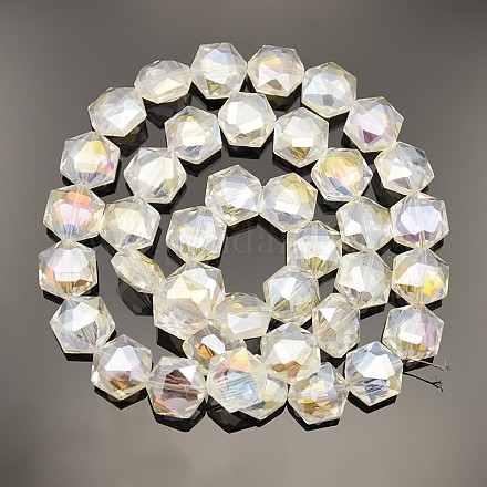 Hexagonale electroplate ab couleur plaquée perles de verre brins EGLA-P015-AB01-1