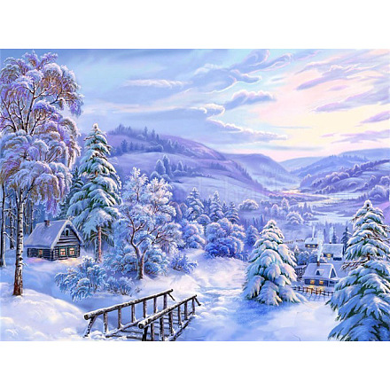 Kits de peinture de diamant de paysage de maison enneigée d'hiver bricolage DIAM-PW0001-243A-1