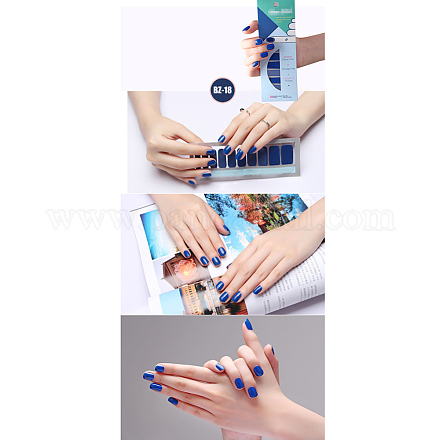 キラキラソリッドカラーのマニキュアストリップステッカー  ネイルファイルとアルコールパッド付き  女性の女の子のためのDIYネイルアート  ブルー  14.5x7.5cm MRMJ-Q013-01R-1
