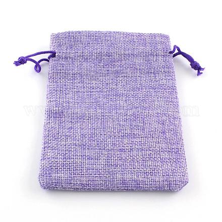 黄麻布ラッピングポーチ巾着袋  紫色のメディア  18x13cm ABAG-Q050-13x18-03-1