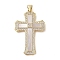 Brass Micro Pave Cubic Zirconia Pendants, with Shell Charms, Virgin Mary, Real 18K Gold Plated, Cross, 35.5x22.5x2.5mm, Hole: 3.5x4mm