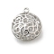Brass with Cubic Zirconia Pendants, Hollow, Round Charms, Platinum, 20x17x8mm, Hole: 1.5mm