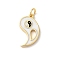 Rack Plating Brass Enamel Pendants, with Jump Ring, Long-Lasting Plated, Cadmium Free & Lead Free, Yin-yang Charm, Real 18K Gold Plated, White, 21x10x2mm, Hole: 3mm