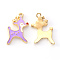 Alloy Enamel Pendants, Deer, Light Gold, Plum, 21x14x3mm, Hole: 1.6mm