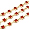 Brass Square Link Chains, with Glass, Rack Plating, Long-Lasting Plated, Lead Free & Cadmium Free, Real 18K Gold Plated, Soldered, with Spool, Dark Red, 12x6.5x3mm